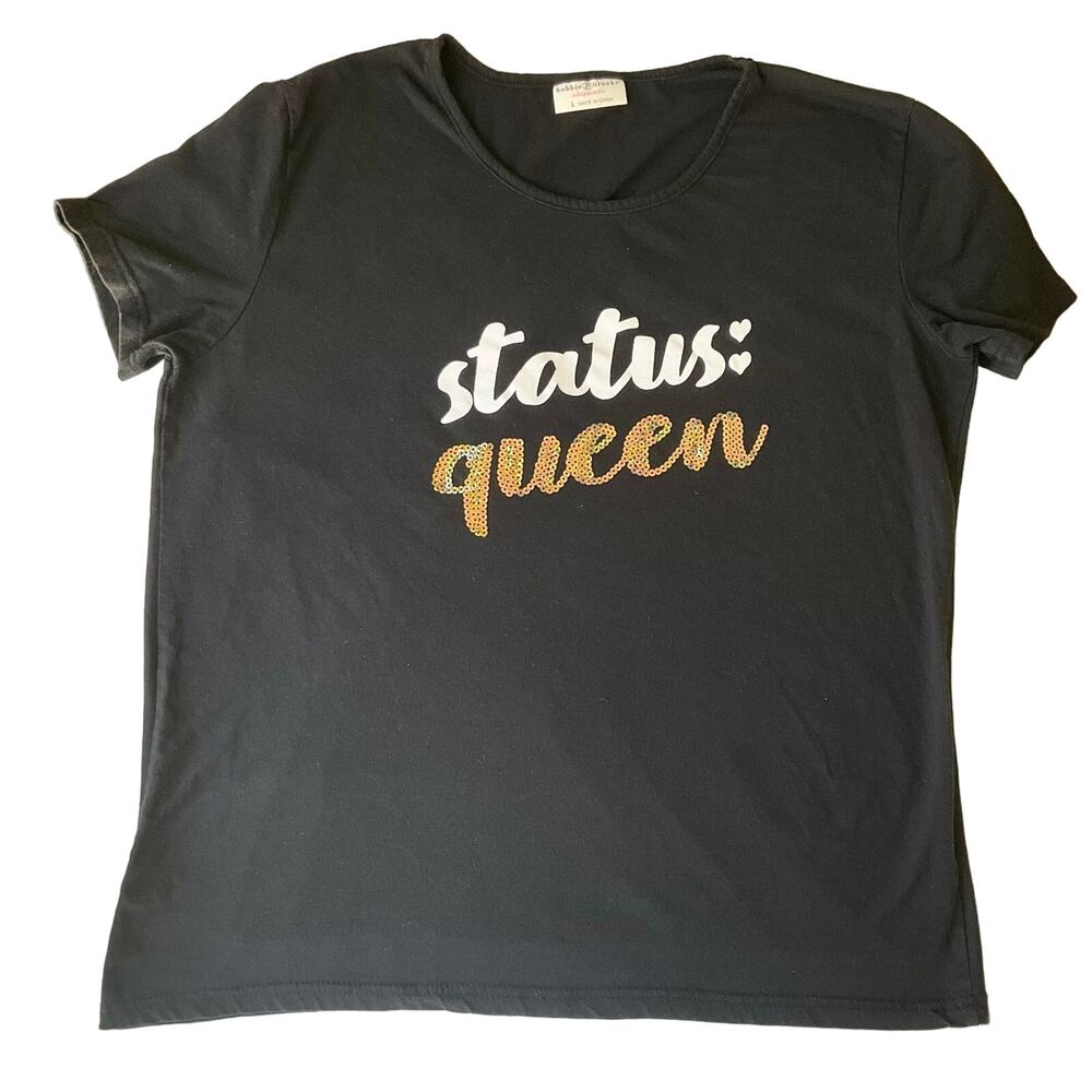 Bobbie & Brooks Women’s Short Sleeve Sleepwear T-shirt size L,Black,Status Queen